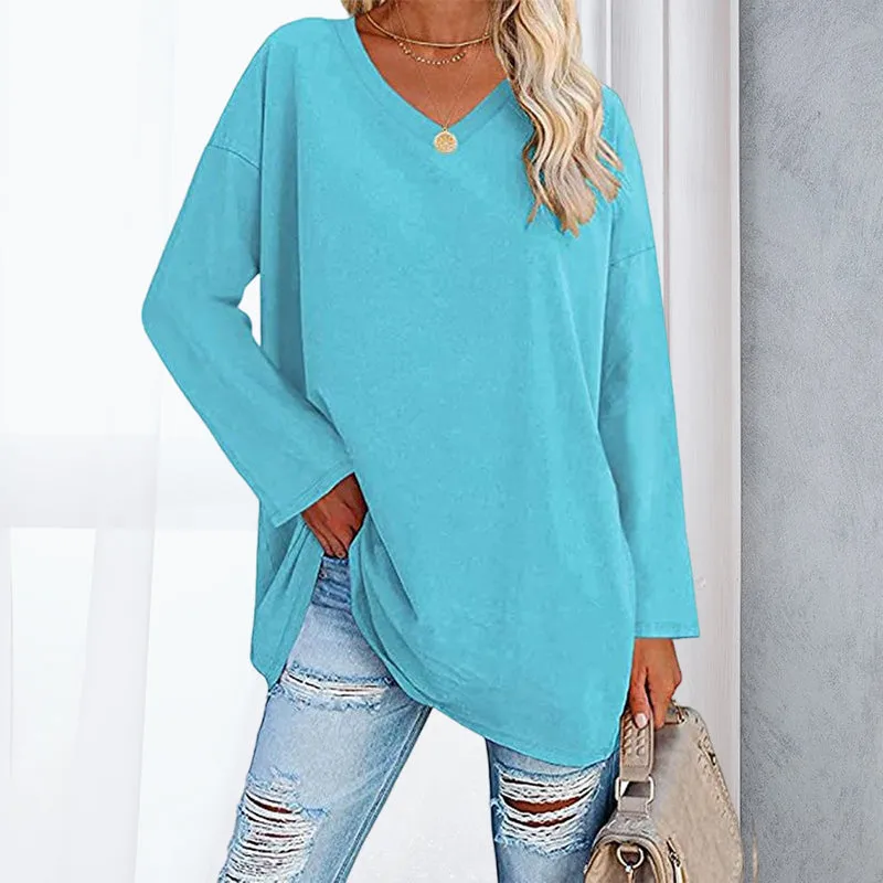🔥 Sommerspecial 🔥Damen Lockeres Langärmeliges Modisches T-Shirt mit V-Ausschnitt