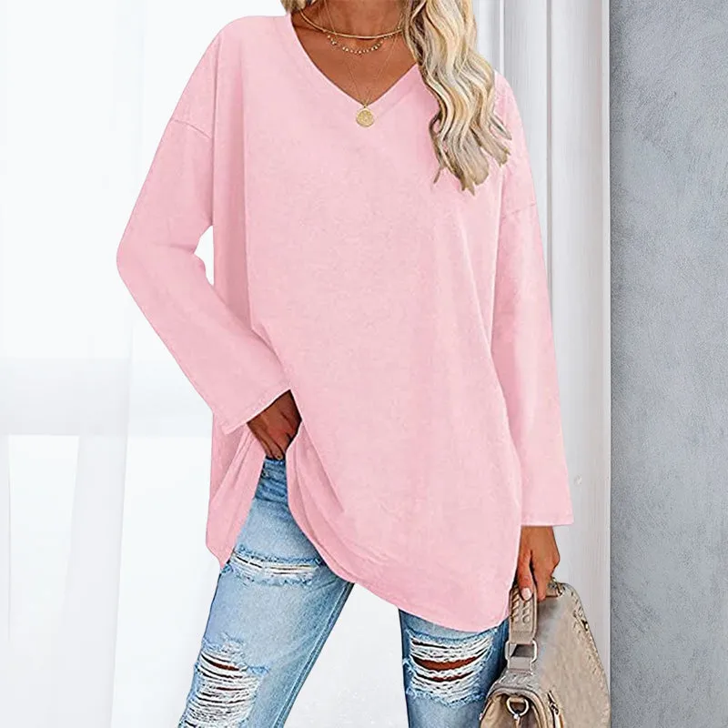 🔥 Sommerspecial 🔥Damen Lockeres Langärmeliges Modisches T-Shirt mit V-Ausschnitt
