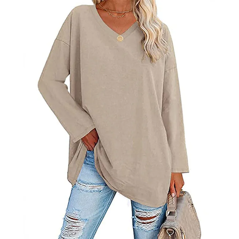 🔥 Sommerspecial 🔥Damen Lockeres Langärmeliges Modisches T-Shirt mit V-Ausschnitt