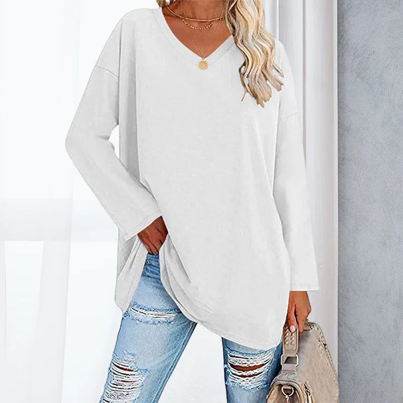 🔥 Sommerspecial 🔥Damen Lockeres Langärmeliges Modisches T-Shirt mit V-Ausschnitt