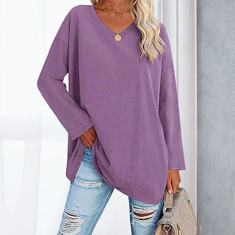 🔥 Sommerspecial 🔥Damen Lockeres Langärmeliges Modisches T-Shirt mit V-Ausschnitt
