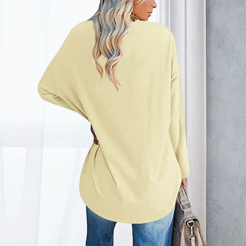 🔥 Sommerspecial 🔥Damen Lockeres Langärmeliges Modisches T-Shirt mit V-Ausschnitt