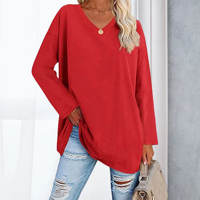🔥 Sommerspecial 🔥Damen Lockeres Langärmeliges Modisches T-Shirt mit V-Ausschnitt