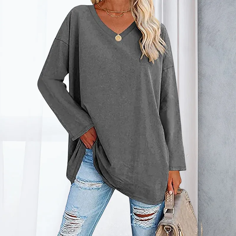 🔥 Sommerspecial 🔥Damen Lockeres Langärmeliges Modisches T-Shirt mit V-Ausschnitt