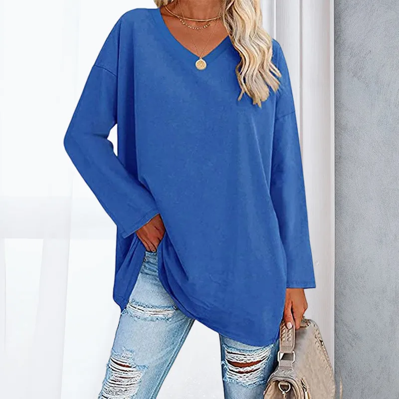 🔥 Sommerspecial 🔥Damen Lockeres Langärmeliges Modisches T-Shirt mit V-Ausschnitt
