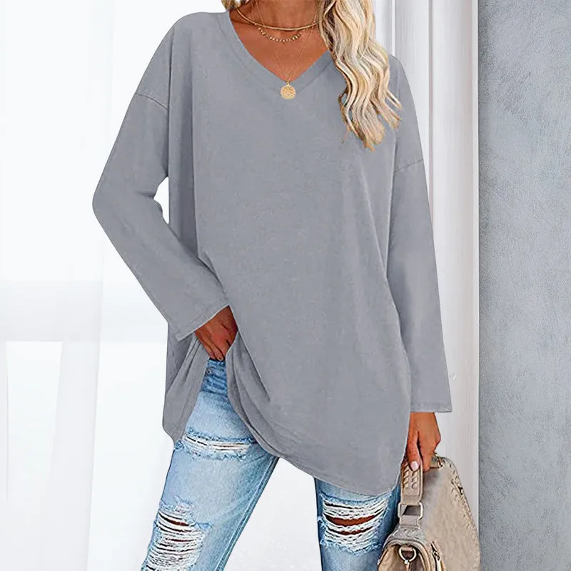 🔥 Sommerspecial 🔥Damen Lockeres Langärmeliges Modisches T-Shirt mit V-Ausschnitt