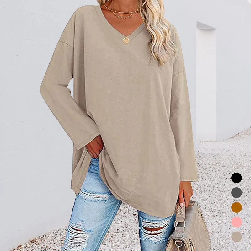 🔥 Sommerspecial 🔥Damen Lockeres Langärmeliges Modisches T-Shirt mit V-Ausschnitt