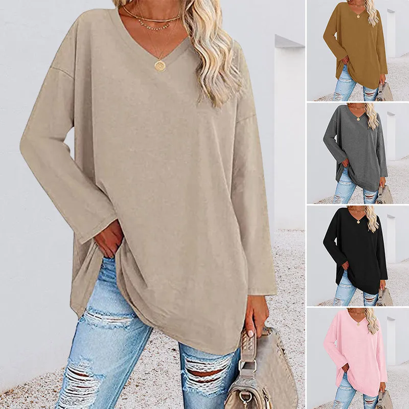 🔥 Sommerspecial 🔥Damen Lockeres Langärmeliges Modisches T-Shirt mit V-Ausschnitt