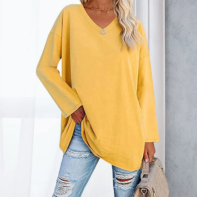 🔥 Sommerspecial 🔥Damen Lockeres Langärmeliges Modisches T-Shirt mit V-Ausschnitt
