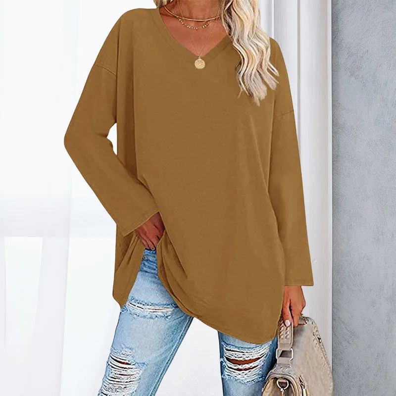 🔥 Sommerspecial 🔥Damen Lockeres Langärmeliges Modisches T-Shirt mit V-Ausschnitt