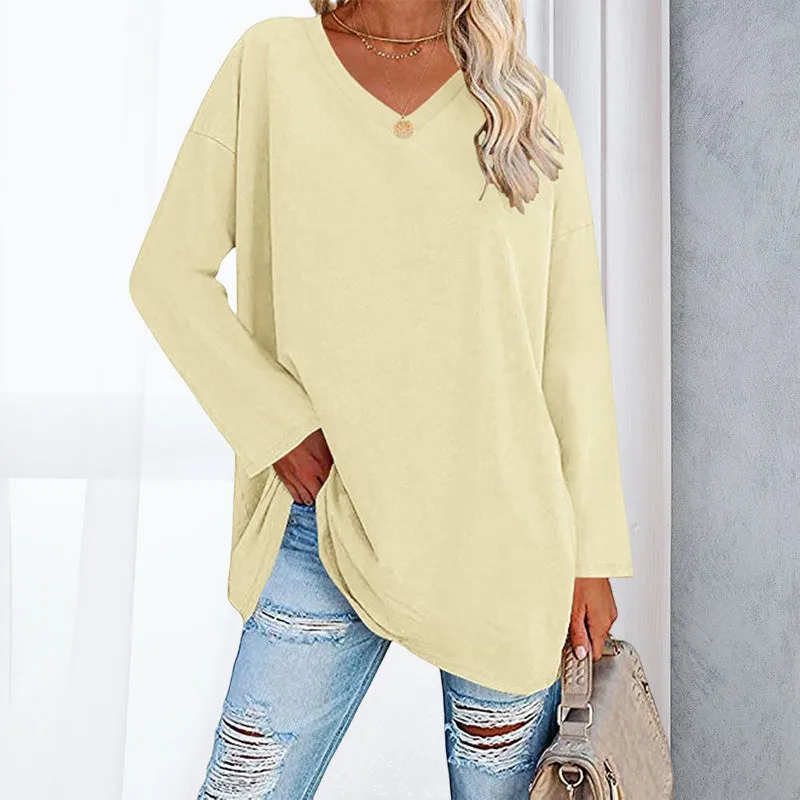 🔥 Sommerspecial 🔥Damen Lockeres Langärmeliges Modisches T-Shirt mit V-Ausschnitt