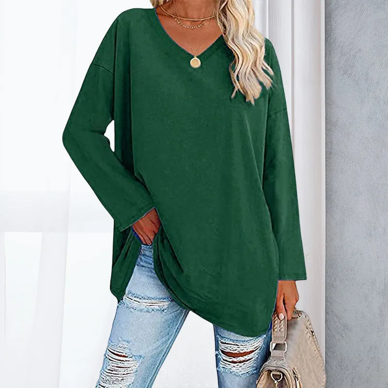 🔥 Sommerspecial 🔥Damen Lockeres Langärmeliges Modisches T-Shirt mit V-Ausschnitt