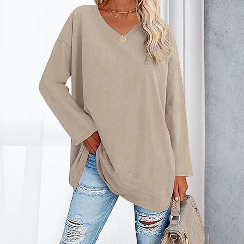 🔥 Sommerspecial 🔥Damen Lockeres Langärmeliges Modisches T-Shirt mit V-Ausschnitt