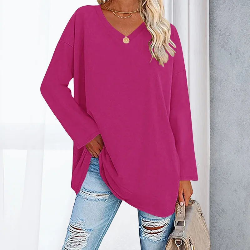 🔥 Sommerspecial 🔥Damen Lockeres Langärmeliges Modisches T-Shirt mit V-Ausschnitt