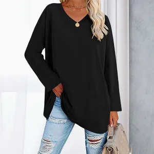 🔥 Sommerspecial 🔥Damen Lockeres Langärmeliges Modisches T-Shirt mit V-Ausschnitt