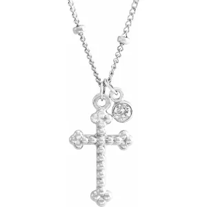 .06 CT Diamond Dangle & Beaded Cross 20" Necklace 87701