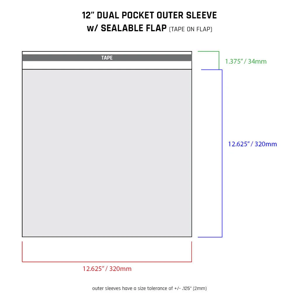 12" Dual Pocket Outer Sleeves w/ Sealable Flap (Tape on Flap) - 4mil (25 pack)