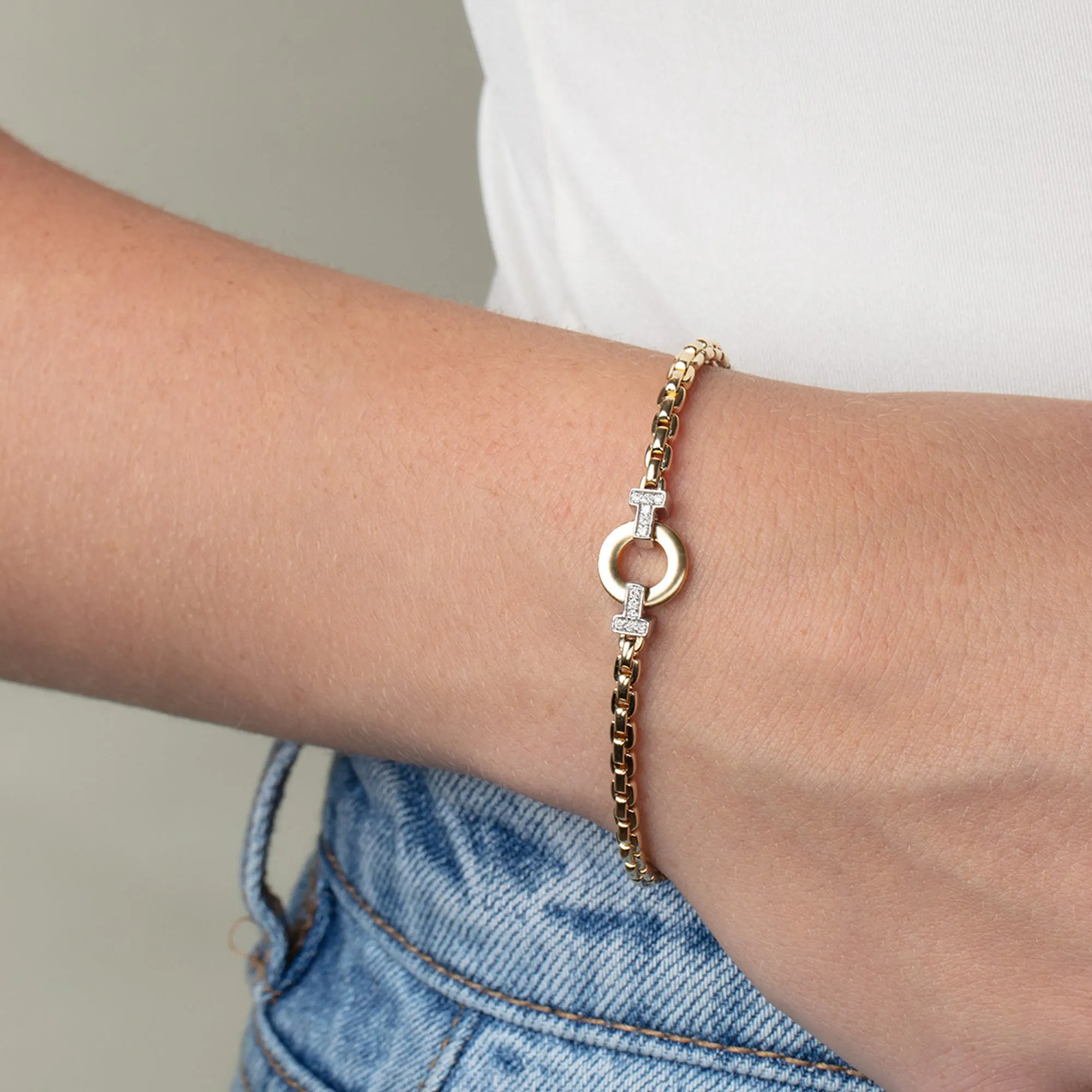 14K Gold & Diamond Venetian Link Bracelet