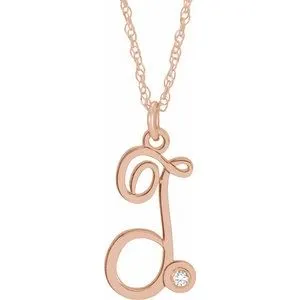 14K Rose .02 CT Diamond Script Initial T 16-18" Necklace