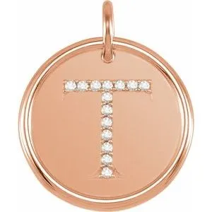 14K Rose .07 CTW Natural Diamond Posh Mommy¬Æ Initial T Pendant