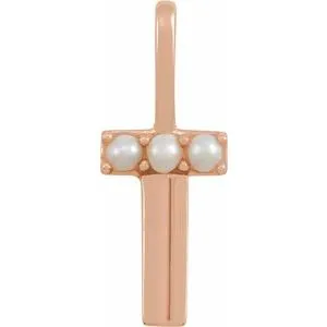 14K Rose Cultured White Freshwater Pearl Initial T Charm/Pendant