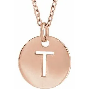 14K Rose Initial T 16-18" Necklace