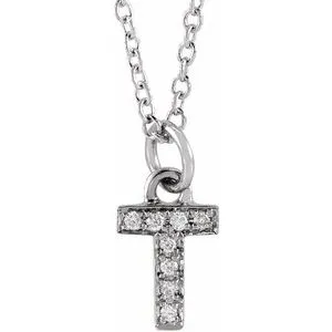 14K White .03 CTW Natural Diamond Petite Initial T 16-18" Necklace