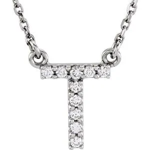 14K White 1/10 CTW Natural Diamond Initial T 16" Necklace
