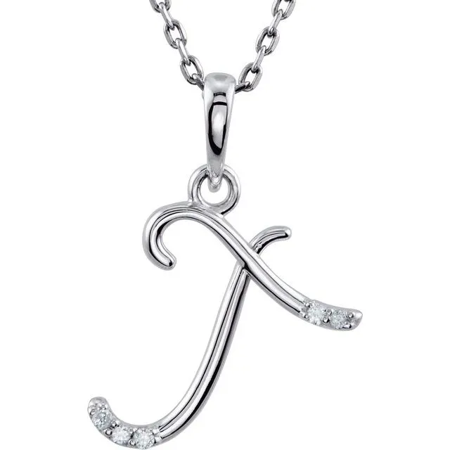 14K White Gold .025 CTW Diamond Initial T 18" Necklace