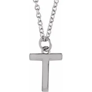 14K White Initial T Dangle 16" Necklace