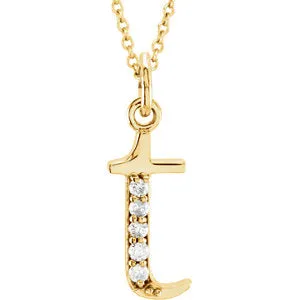 14K Yellow .025 CTW Diamond Lowercase Initial t 16" Necklace