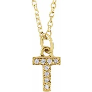 14K Yellow .03 CTW Natural Diamond Petite Initial T 16-18" Necklace