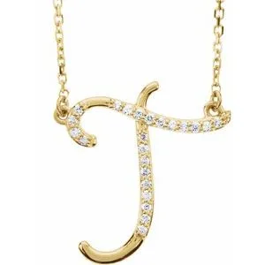14K Yellow 1/10 CTW Diamond Initial T 16" Necklace