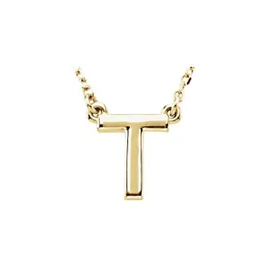 14K Yellow Gold Block Initial T 16" Necklace