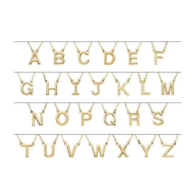 14K Yellow Gold Block Initial T 16" Necklace
