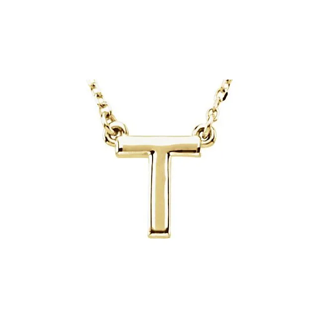 14K Yellow Gold Block Initial T 16" Necklace