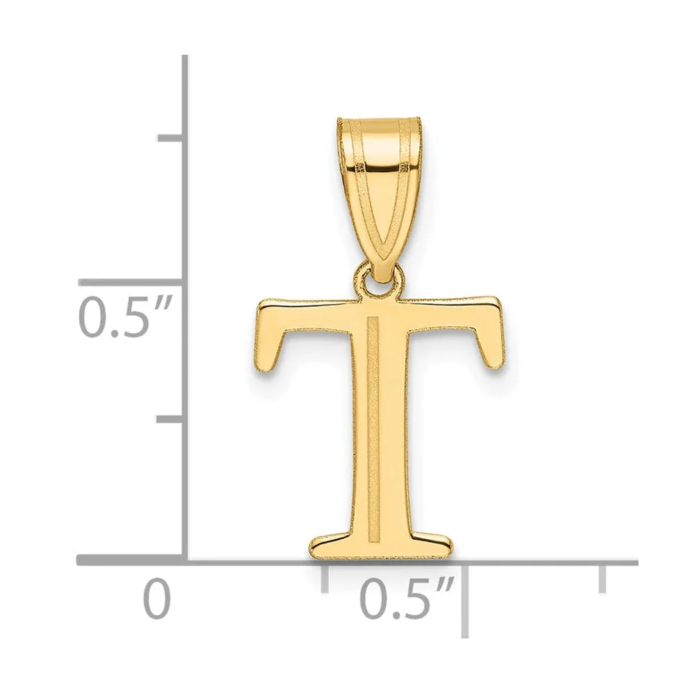 14k Yellow Gold Polished Etched Letter T Initial Pendant