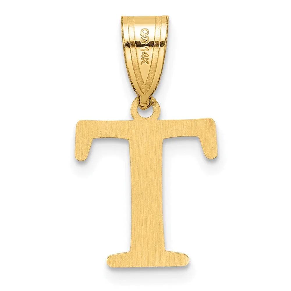 14k Yellow Gold Polished Etched Letter T Initial Pendant