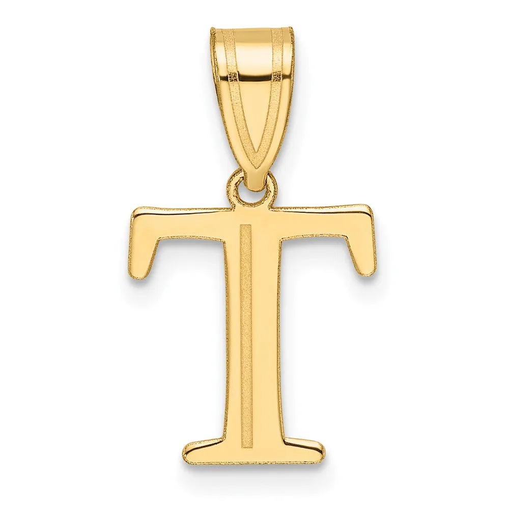 14k Yellow Gold Polished Etched Letter T Initial Pendant