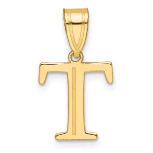 14k Yellow Gold Polished Etched Letter T Initial Pendant
