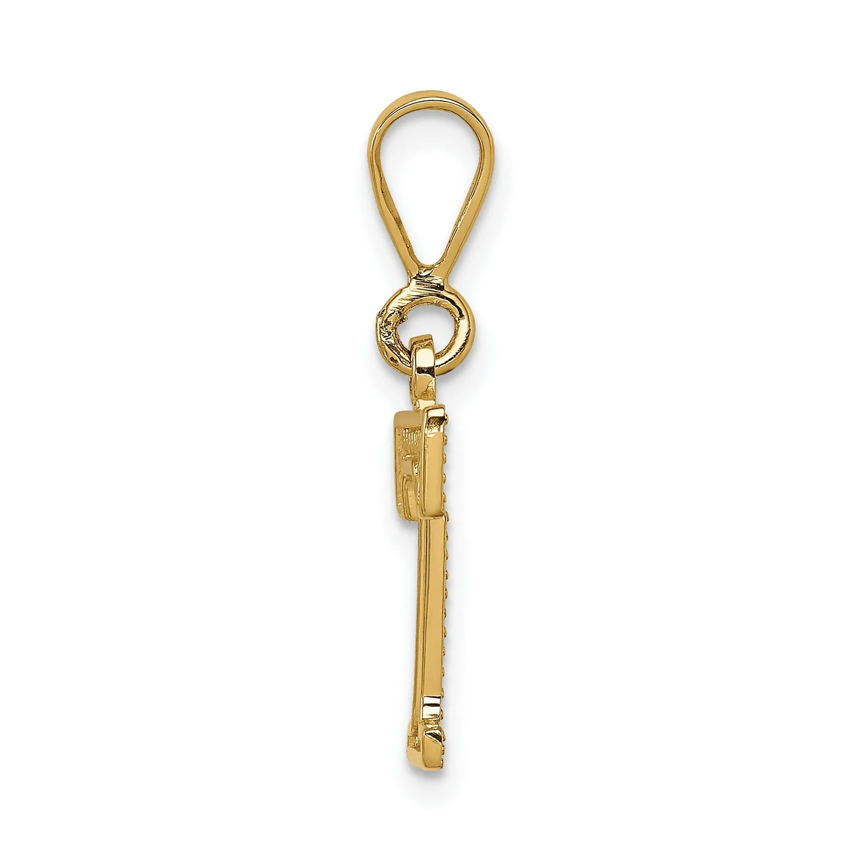 14k Yellow Gold Polished Texture Finish Letter T Initial Charm Pendant
