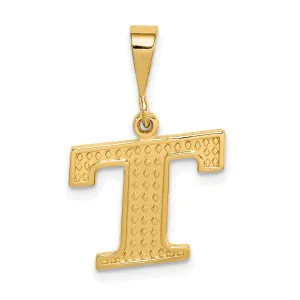 14k Yellow Gold Polished Texture Finish Letter T Initial Charm Pendant