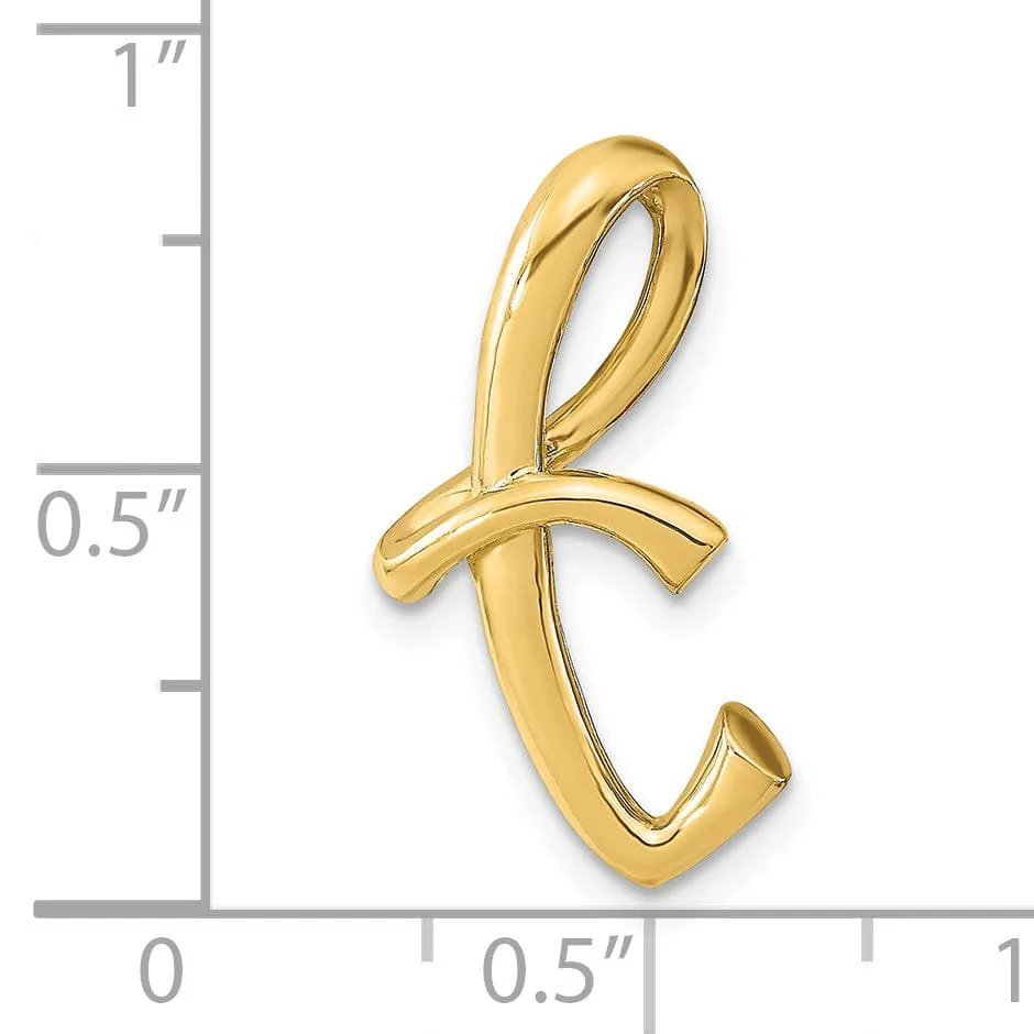 14k Yellow Gold Script Design Large Letter T Initial Slide Pendant