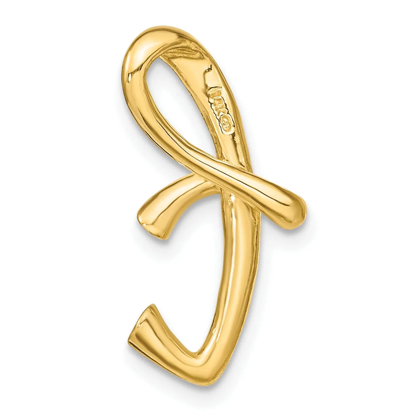 14k Yellow Gold Script Design Large Letter T Initial Slide Pendant
