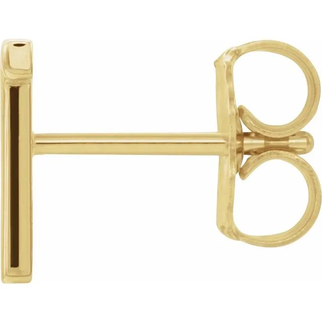 14K Yellow Gold Single Initial T Earring