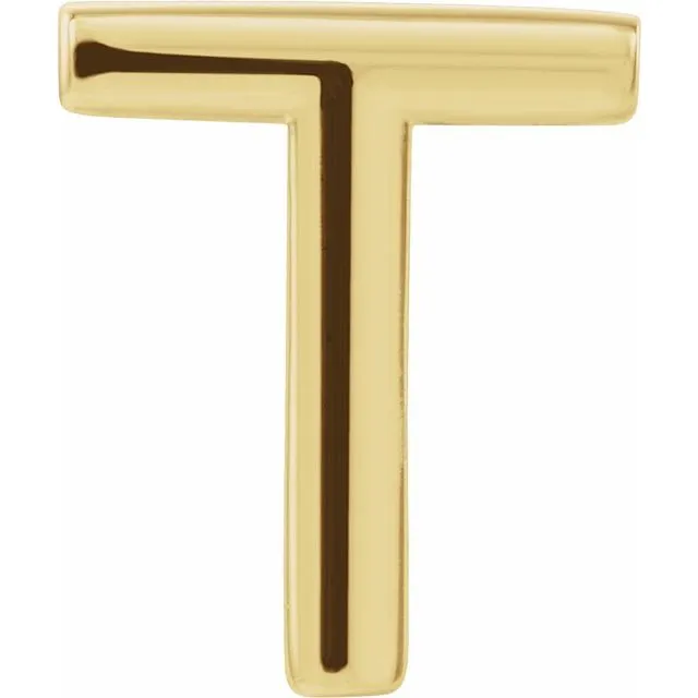 14K Yellow Gold Single Initial T Earring