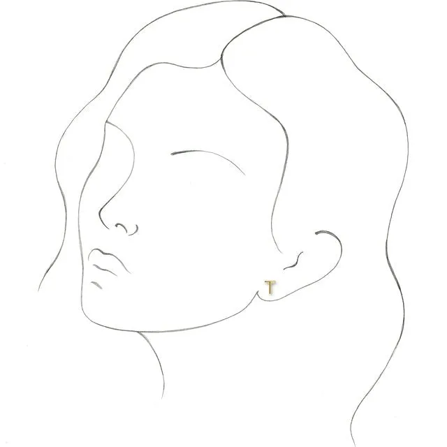 14K Yellow Gold Single Initial T Earring