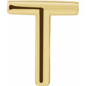 14K Yellow Gold Single Initial T Earring