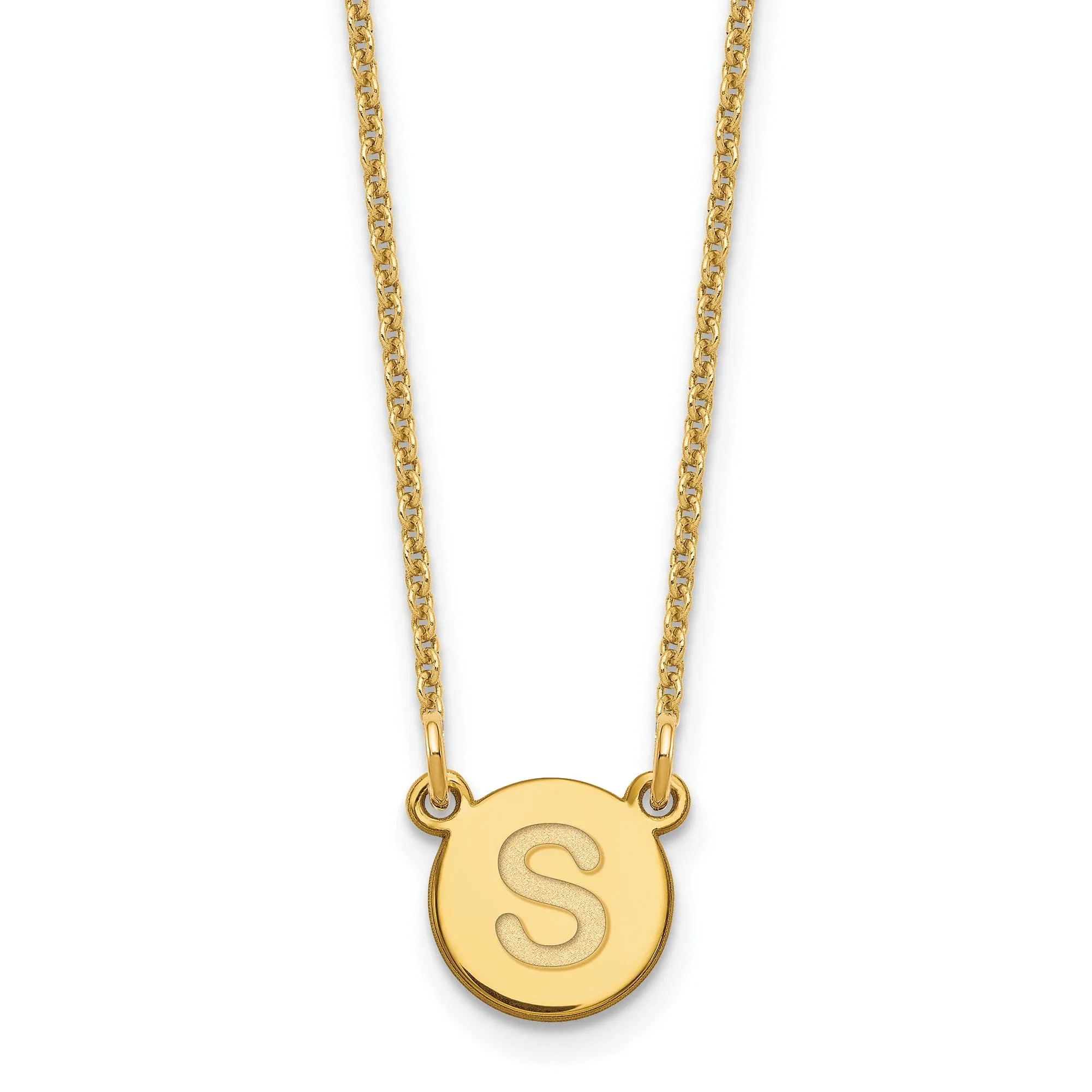 14k Yellow Gold Tiny Circle Block Letter T Initial Pendant and Necklace