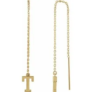 14K Yellow Single Initial T Chain Earring